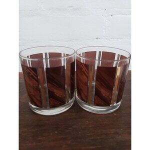 Drinking Glasses Set of Two Brown Panel Glasses Water Tumblers